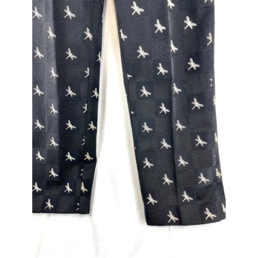 Talbots Black Dragonfly Pants Embroidered Nature Core Textured Dress Slacks 6 - Picture 4 of 12